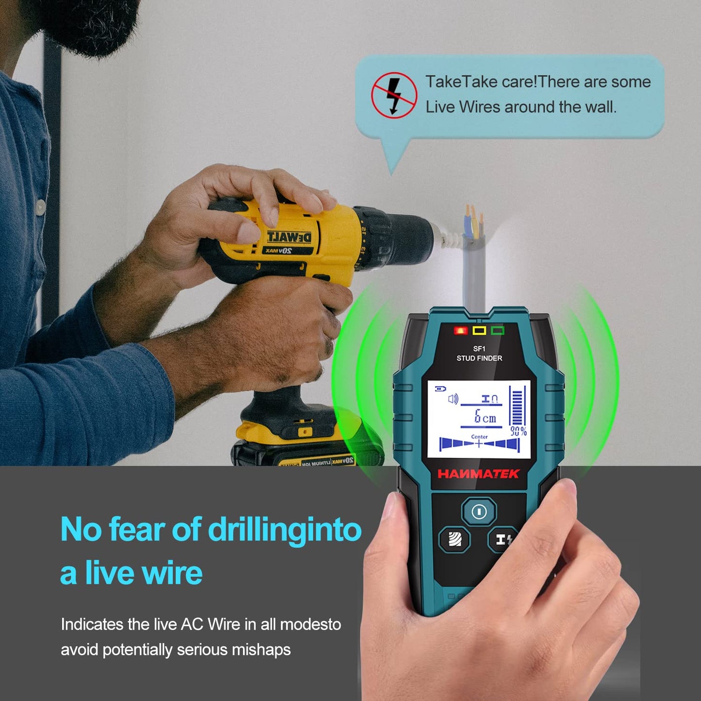 HANMATEK Stud Finder SF1 Wall Scanner 4 in 1 Electronic Stud Sensor with Depth Tracker, Unit Change, for Wood, Metal, Cables, Circuits Detect in Walls