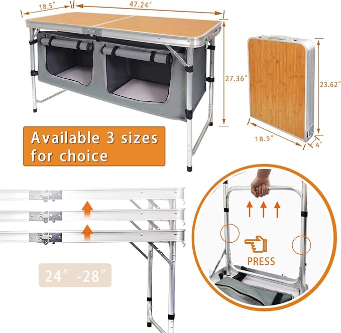 Folding Camping Table with Storage Lightweight Camp Tables Portable