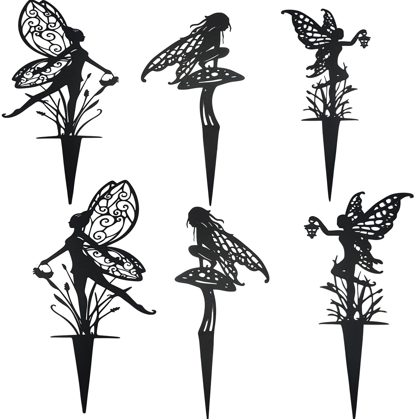 AJHXZMFC Decorative Garden Stakes， Fairy Garden Stakes, Butterfly Fairy Stakes for Weather Resistant Black Metal Outdoor Decorative Art for Women Gift (Matte Black, 6P-A)