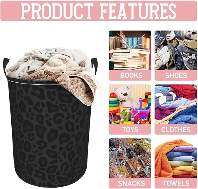 Black Leopard Print Laundry Hamper Bag