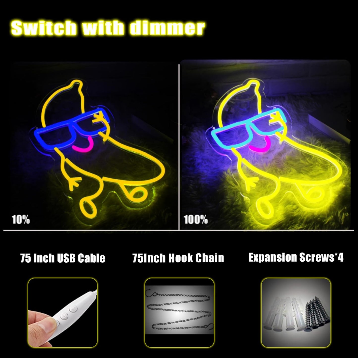 Dancing Banana Neon Sign Banana Neon Light LED Light Up Sign for Wall Decor Dimmable for Room Wall Art 10.2"×16.5"