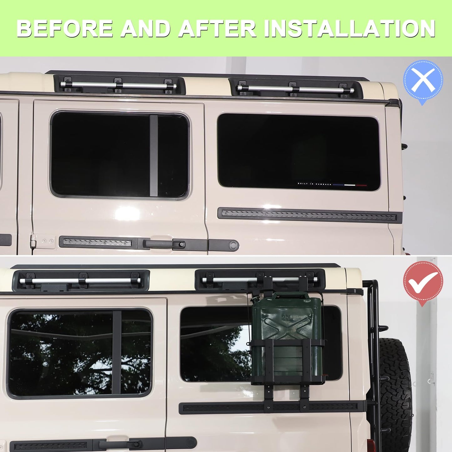Rear Window Water Can Holder Rack Mount Bracket for INEOS Grenadier 2020-2025 Accessories Trailer Water Liquid Container Bracket, Water Locking Pack Mount 5 Gallon / 20 Liter Jerry Water Can Rack