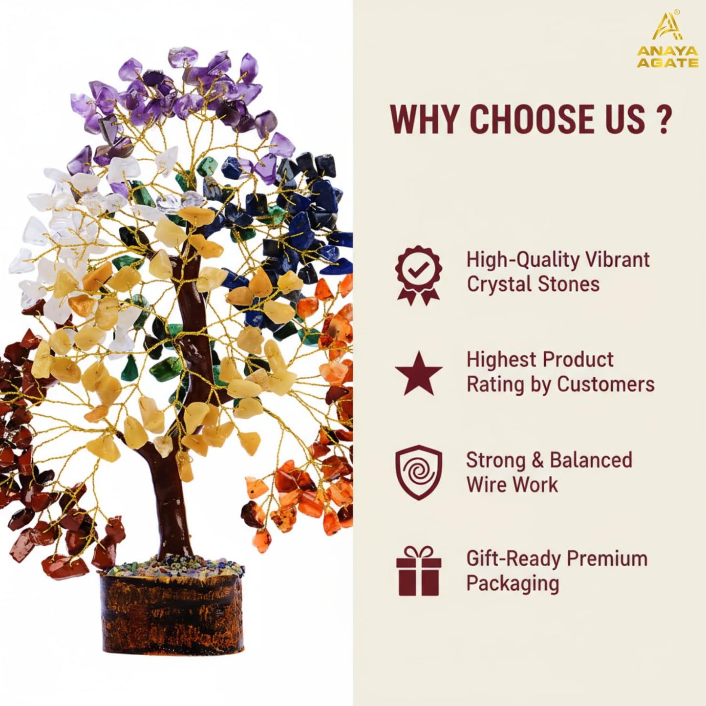 ANAYA AGATE 7 Chakra Crystal Tree of Life – Handmade Healing Crystals and Crystals and Healing Stones Money Tree for Home & Office Decor – Feng Shui Spiritual for Women