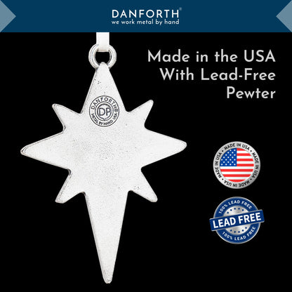 Danforth Star of Bethlehem Pewter Christmas Ornament, Bright, Sparkling Christmas Tree Decoration, Christian, Handmade in USA, Fine Pewter, 2 ⅜” Tall by 1 7/8” Wide