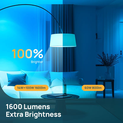 Linkind Matter Smart Light Bulb, WiFi Smart Bulbs, Work with Apple Home, Siri, Alexa, Google, SmartThings, RGBTW Color Changing Bulbs Mood Lighting, Music Sync, A19 E26 60W, 2.4Ghz WiFi 6 Pack