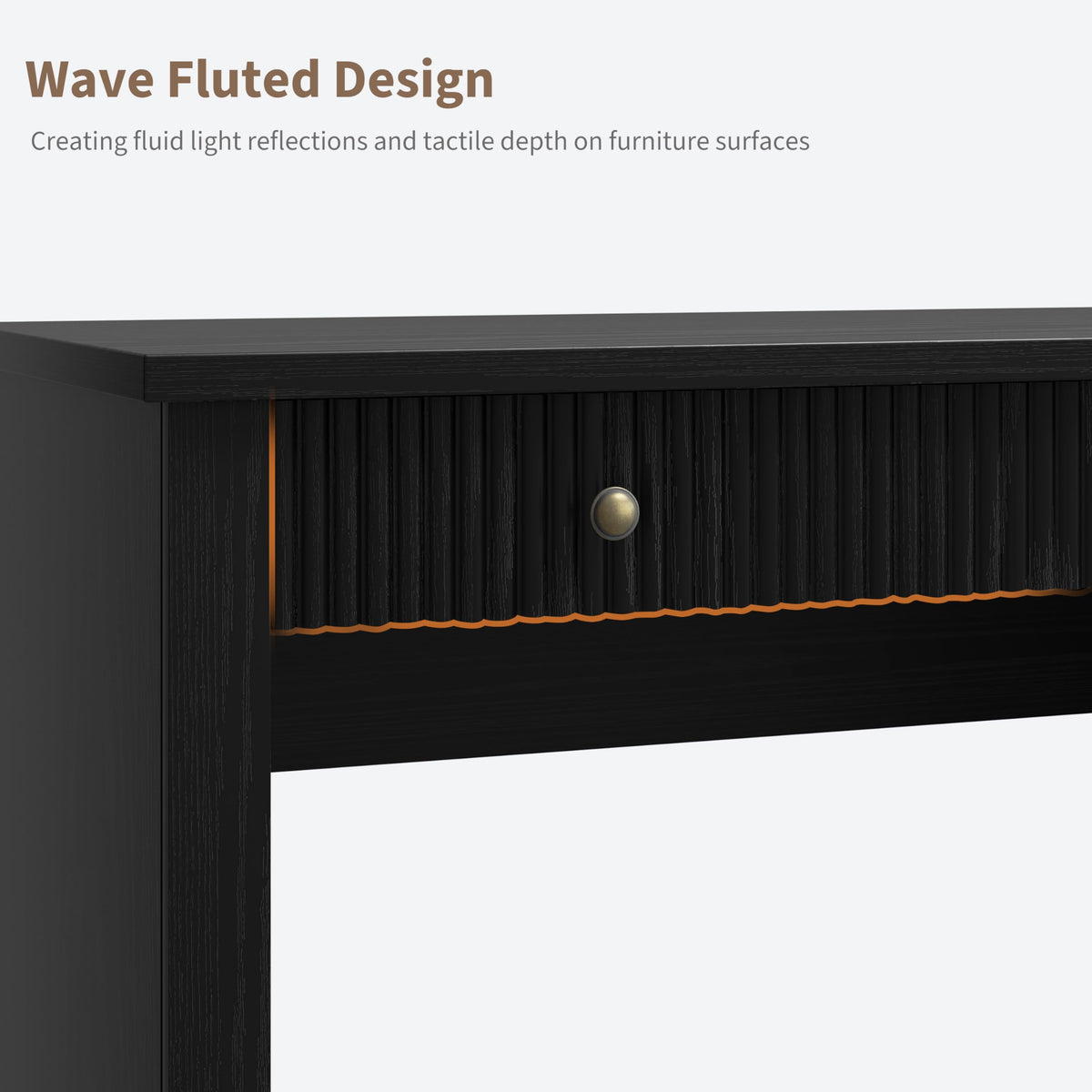 IDEALHOUSE Modern 54" Executive Office Desk with Fluted Details & Charging Station - Wooden Computer Desk with File Drawers, Home Office Storage Desk for Study, Living Room or Bedroom, Black