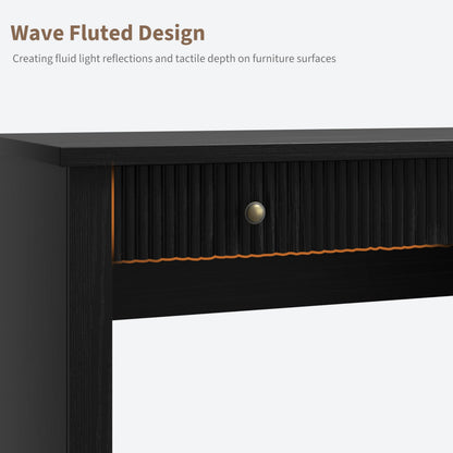 IDEALHOUSE Modern 54" Executive Office Desk with Fluted Details & Charging Station - Wooden Computer Desk with File Drawers, Home Office Storage Desk for Study, Living Room or Bedroom, Black