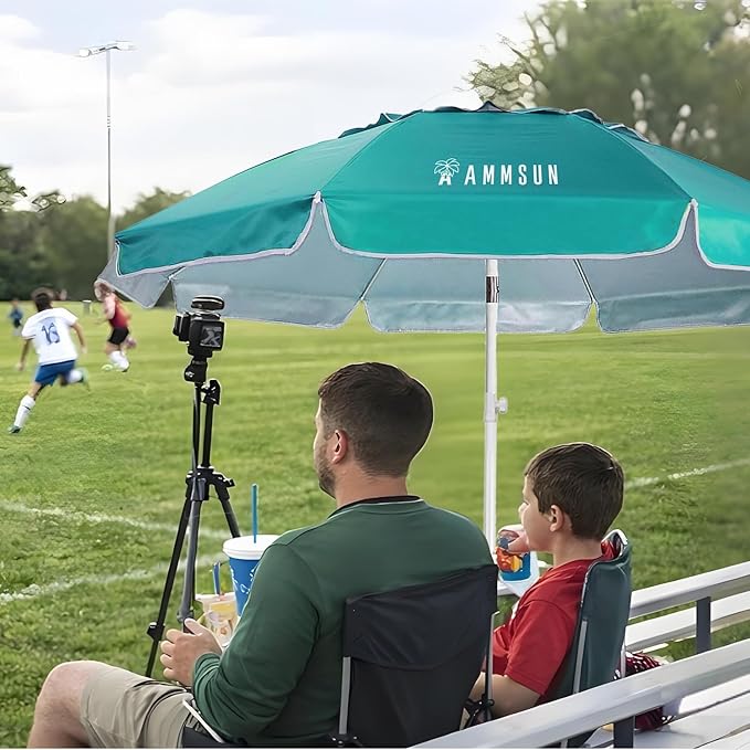 AMMSUN Shade Umbrella, Premium Portable Umbrella with Stand, 6.5ft Lightweight Free Standing Canopy for Sporting Games, Adjustable Instant Sun Protection and Easy to Carry, Turquoise