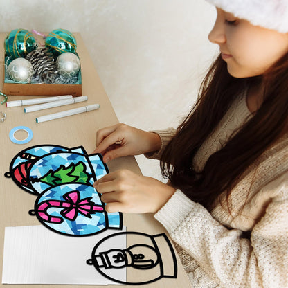 Qyeahkj 36 Set Winter Christmas Suncatchers Craft Kit for DIY Santa Snowman Reindeer Globe Tissue Paper Craft Kit Hanging Decor for Xmas Home Activity Art Project Birthday Party Favor Gift