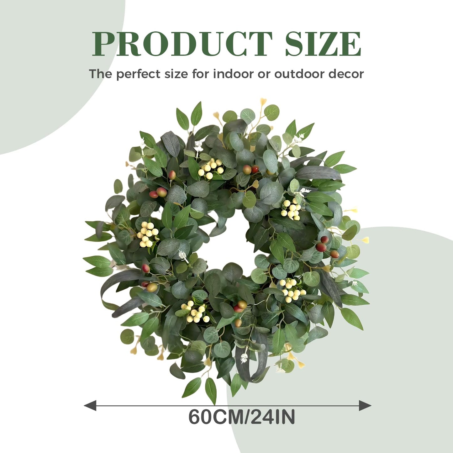 22-24" Eucalyptus Wreaths for Front Door,Spring Summer Fall Autumn Winter Wreaths,Large Eucalyptus Greenery Wreath with Olive Leaves Berries for Front Door Outdoor Farmhouse Decor All Seasons