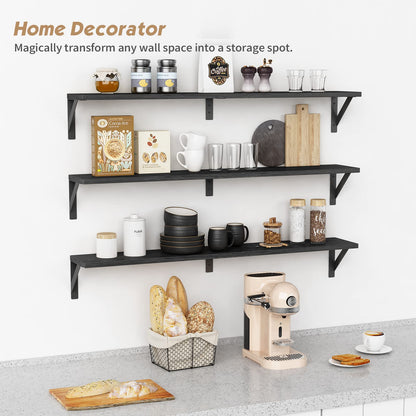 Forbena Floating Shelves 36 Inches Long 8 in Deep Set of 3, Large Wall Shelf for Bedroom Books, Heavy Duty Wide Wall Shelving for Living Room Office Kitchen Closet Organizers and Storage (Black)