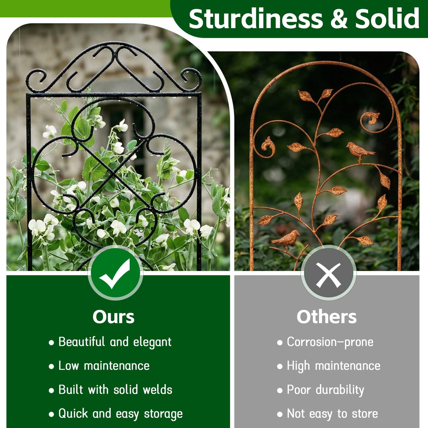 Thealyn Garden Trellis for Climbing Plants, 4 Pack 48" x 12.5" Metal Trellis for Potted Plants, Rust-Resistant Plant Support for Indoor Outdoor Use, for Ivy Clematis Vines Flowers, Black