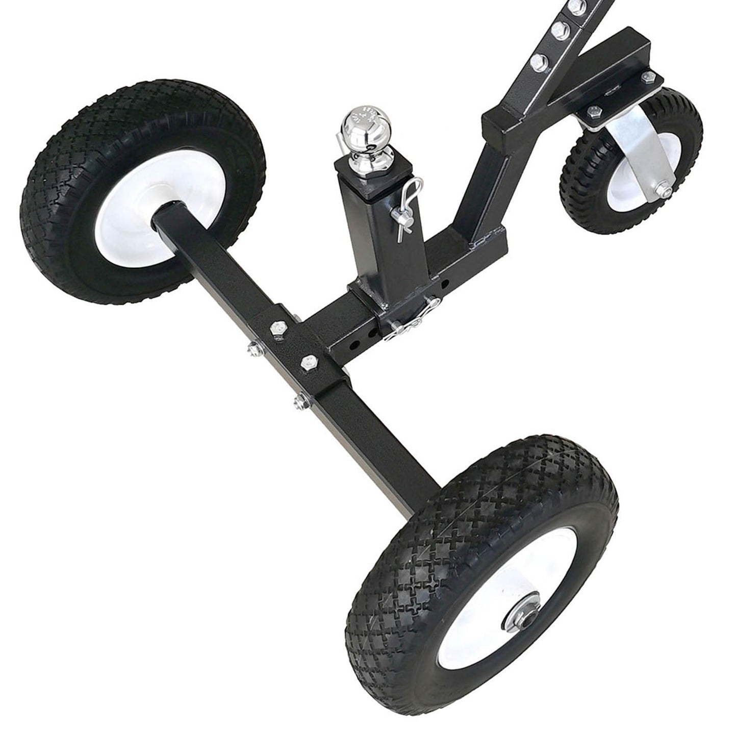 Tow Tuff Trailer Dolly w/ 12" Flat-Free Tires & 8" Swivel Caster Wheel, Fits 1 7/8” Coupler, 800 lb Capacity, Black - Adjustable and Portable Trailer Mover for Campers, Boats, and Utility Trailers