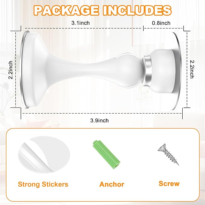 Crosize Magnetic Door Stoppers 4 Pack, Stainless Steel Door Stops for Wall and Floor Mounting, Door Holder Keep Door Open, No Drilling Door Stop with Adhesive Tapes, White