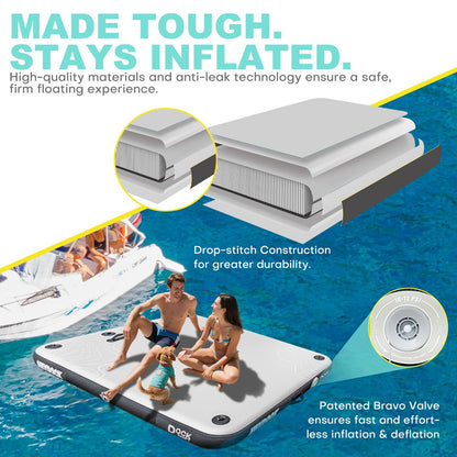 HEYBOARD Inflatable Floating Dock - Non-Slip Air Dock Platform, Floating Island Raft for Pool, Beach, Lake, Ocean with Detachable Ladder Gray 5 x 6 ft