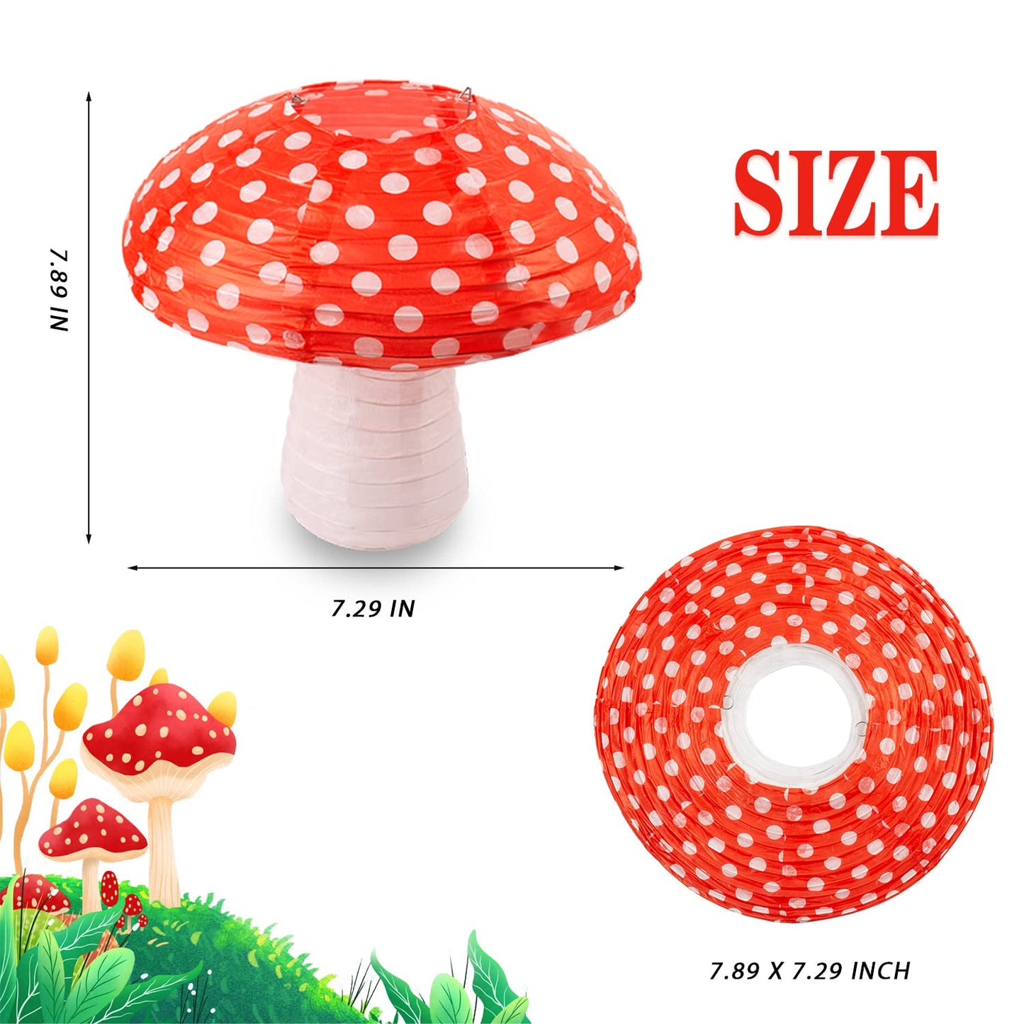 6Pcs Mushroom Lantern, 3D Mushroom Ornament Wonderland Theme Party Supplies for Nursery Garden Christmas Halloween Party Decoration 7.89 x 7.29inch(Orange-red)