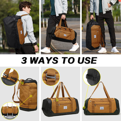 Laripwit Travel Duffle Bag for men 40L Medium Sports Gym Bag with Wet Pocket & Shoes Compartment Weekender Overnight Backpack for Traveling Duffel Bag Backpack for Women, Khaki
