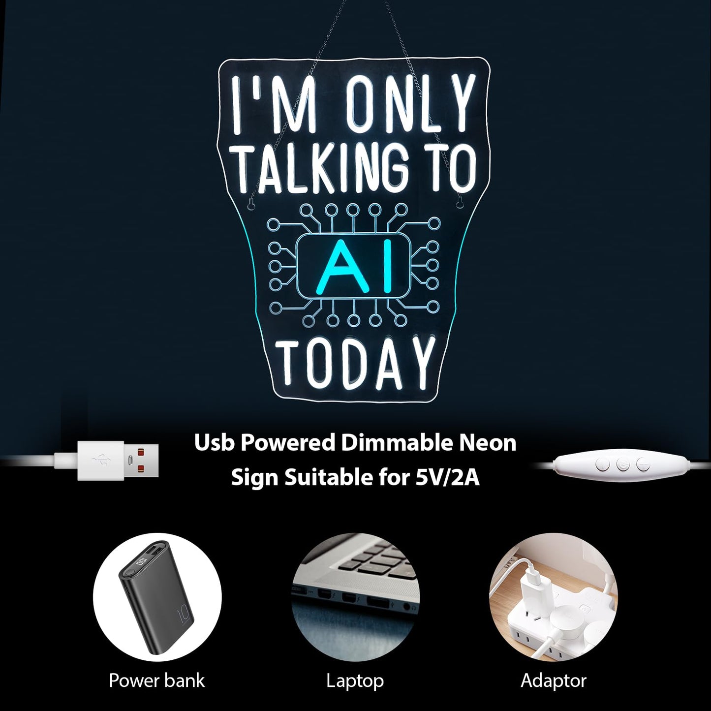I'm Only Talking to AI Today Neon Signs for Wall Decor Futuristic Tech-Inspired Neon Light USB Powered Dimmable LED Light up Signs Perfect for Offices Gamers, Coders and AI Enthusiasts