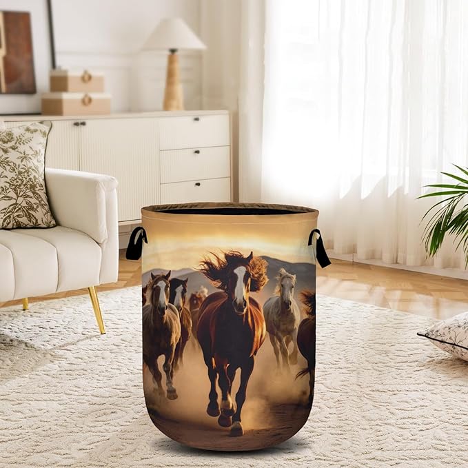 Running Horse Laundry Basket, Laundry Hamper Collapsible Oxford Cloth