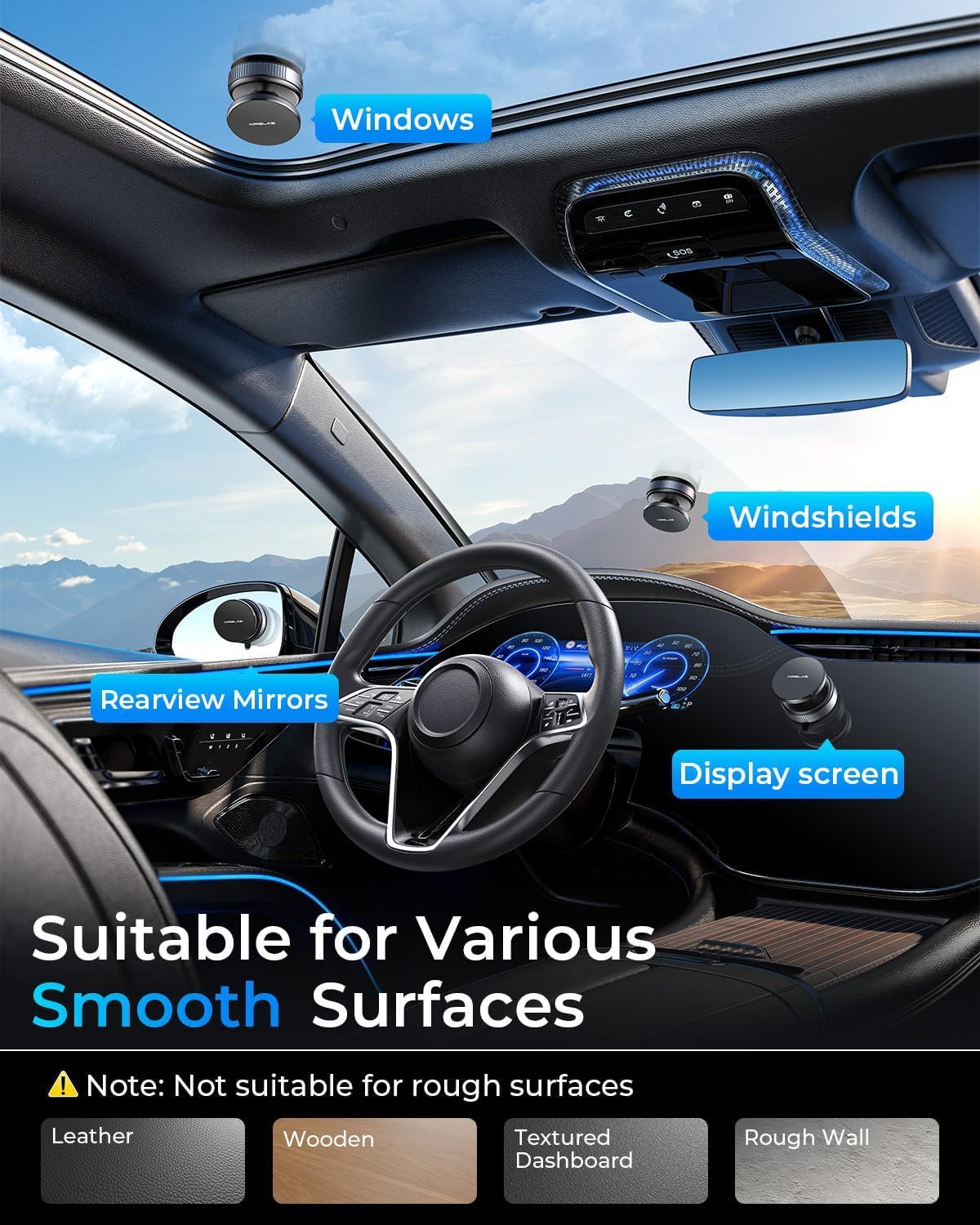 MRGLAS Upgraded 360° Adjustable Vacuum Magnetic Phone Holder Stand[Strongest Suction & Ultra Magnetic] Car Phone Mount for MagSafe Suction Cup, Compatible with Car/Gym/Mirror/Smooth Surface