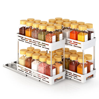 Pull Out Spice Rack Organizer for Cabinet, 3 Packs Slide Out Spice Racks Organizer, Spice Cabinet Organizers, Cabinet Size Need:12'' Highx11'' Deepx5'' Wide,Each Tier Hold 10 Spice Jar - 2 Tier, Black