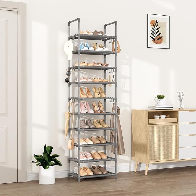 VTRIN 10 Tiers Tall Shoe Rack Holds 20-25 Pairs of Shoes Sturdy Vertical Shoe