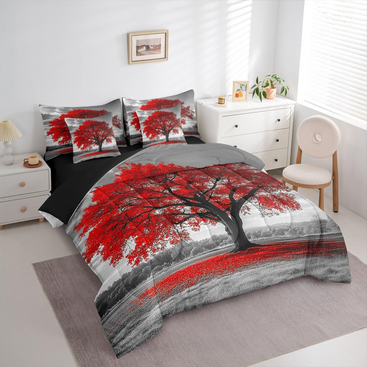 Erosebridal Tree of Life Full Comforter Set, Maple Tree 7-Piece Bed in A Bag, Gothic Nature Branch Sheets and Pillowcases, Kids Adult Bed Sets