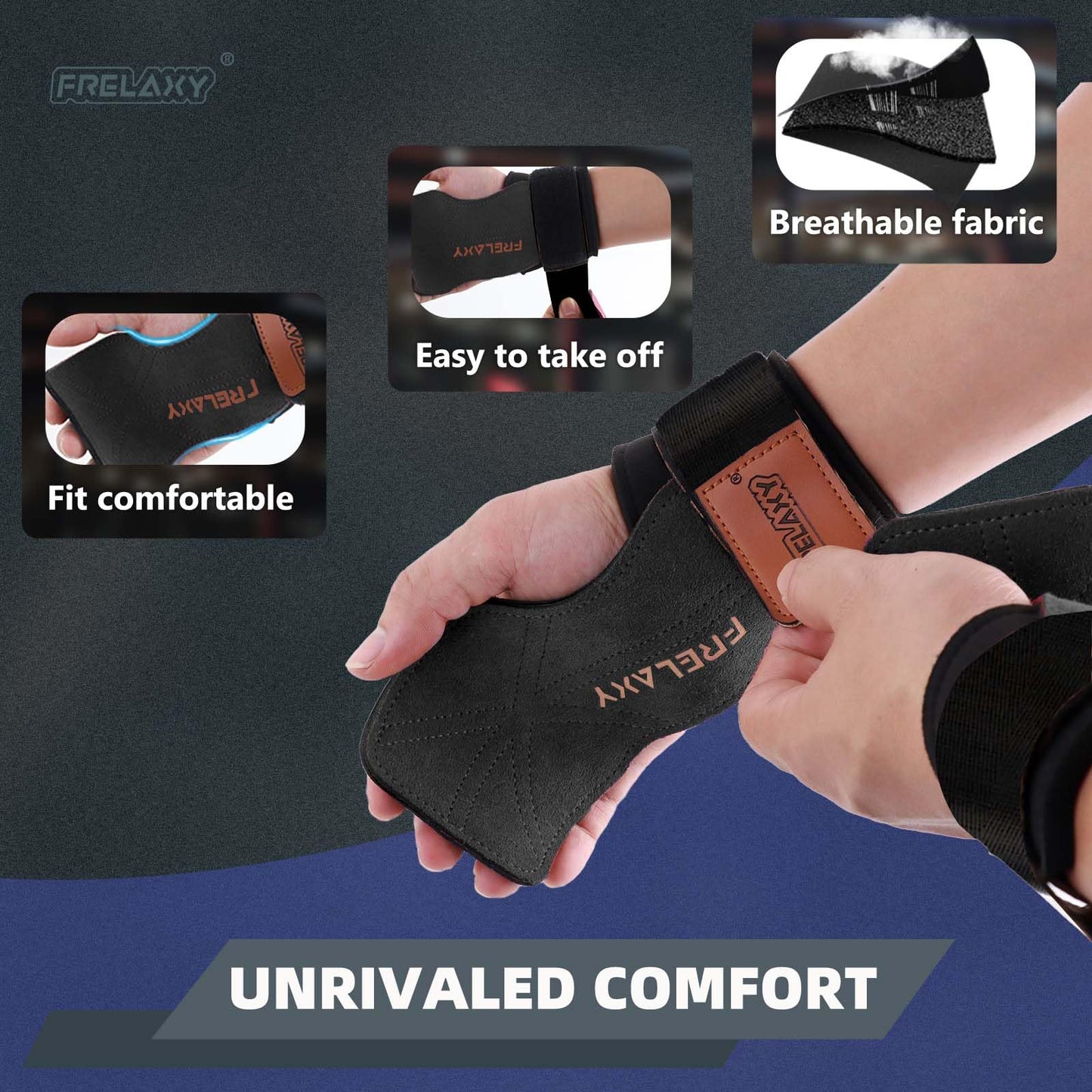 Frelaxy Lifting Wrist Straps Women and Men, Weight Lifting Grips with Cushion Wrist Loop, Double Layer Leather and Storage Pouch, Gym Workout Straps for Deadlift and Powerlifting (All Black)