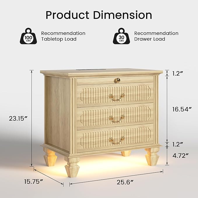 FREDEES 25.6'' Wide Bedside Table