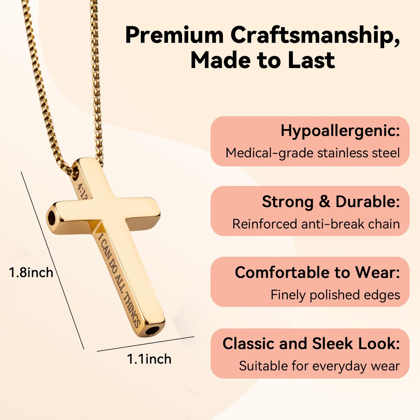 FUNPAR Cross Breathing Necklace for Anxiety Relief and Relaxation, Breathlink Design Quit Smoking Aid, Stainless Steel Mindfulness Tool to Calm, Stylish Wellness Gift for Adults(Gold)