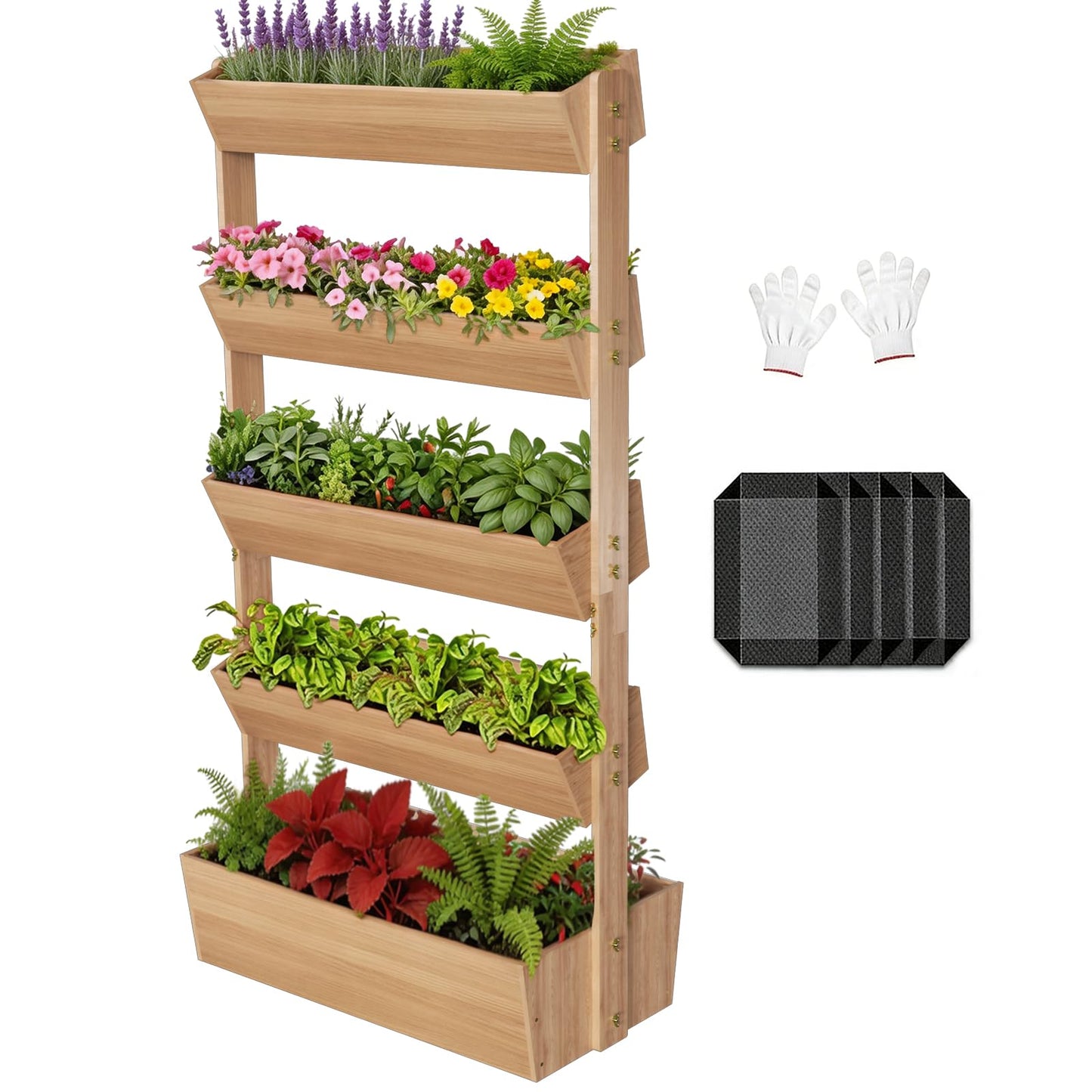 Baotree 5 Tiers Vertical Wooden Raised Garden Bed, Tiered Standing Garden Planters Outdoor, Garden Tower Wooden Planter Box for Planting Herbs Flowers Vegetables Indoor Outdoor Gardening