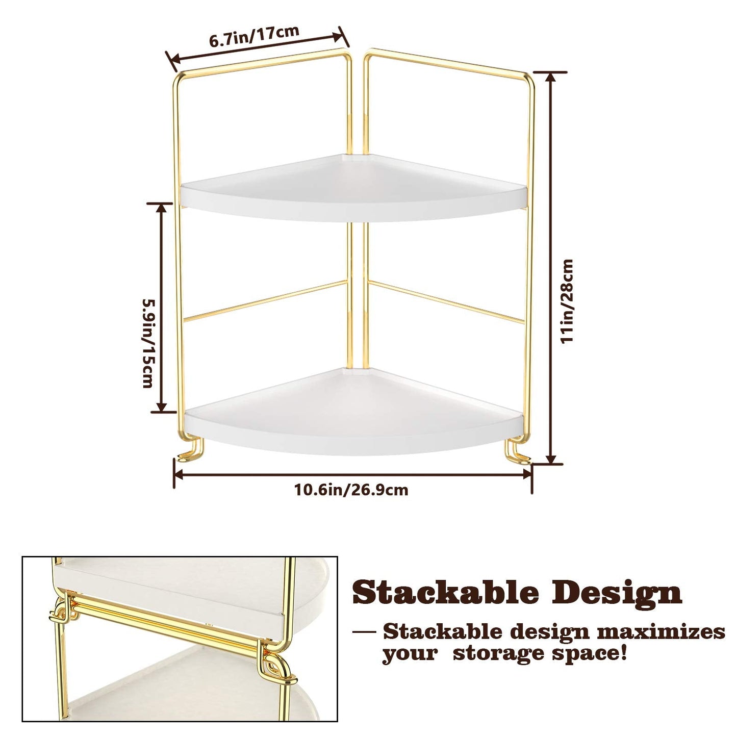 kaileyouxiangongsi 2-Tier Kitchen Spice Rack-Corner Bathroom Shelf- Triangle Standing Storage Rack for Bathroom, Living Room, Bedroom, Kitchen (Golden)