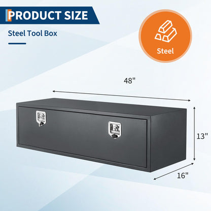 EliteEdge Black Steel Underbody Truck Box, Pickup Storage Box, Heavy Duty Diamond Plate Tool Box with Lock and Keys, Waterproof Trailer Storage Box (48" x 16" x 13"-Grey)