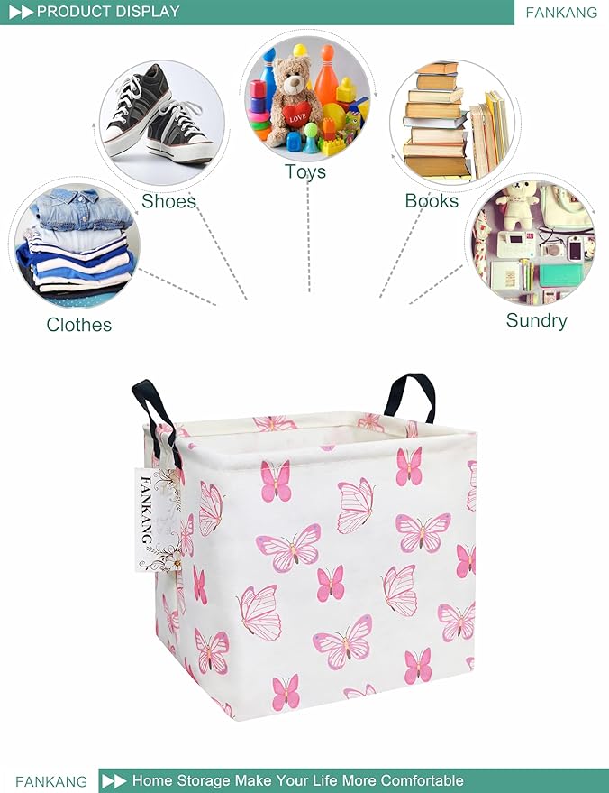 FANKANG Square Nursery Hamper Storage Bins Canvas Laundry Basket Foldable