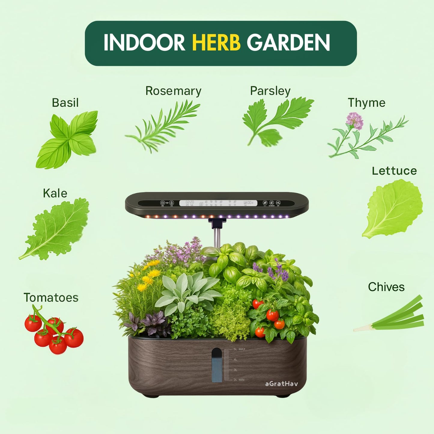 Hydroponics Growing System Kit, Indoor Herb Garden, 14 Pods Upgraded LCD Display, LED Grow Light Quiet Smart Water Pump Automatic Timer, Hydroponic Planter for Home Kitchen Office (Black)