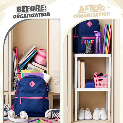 Colarr 2 Pcs Locker Organizer Shelf Stackable 2-Tier Shelves Fits Standard Size School Lockers Heavy Duty Metal Locker Shelf for School Office Gym Lockers Home Storage 11x 10 x 12 Inch(White)