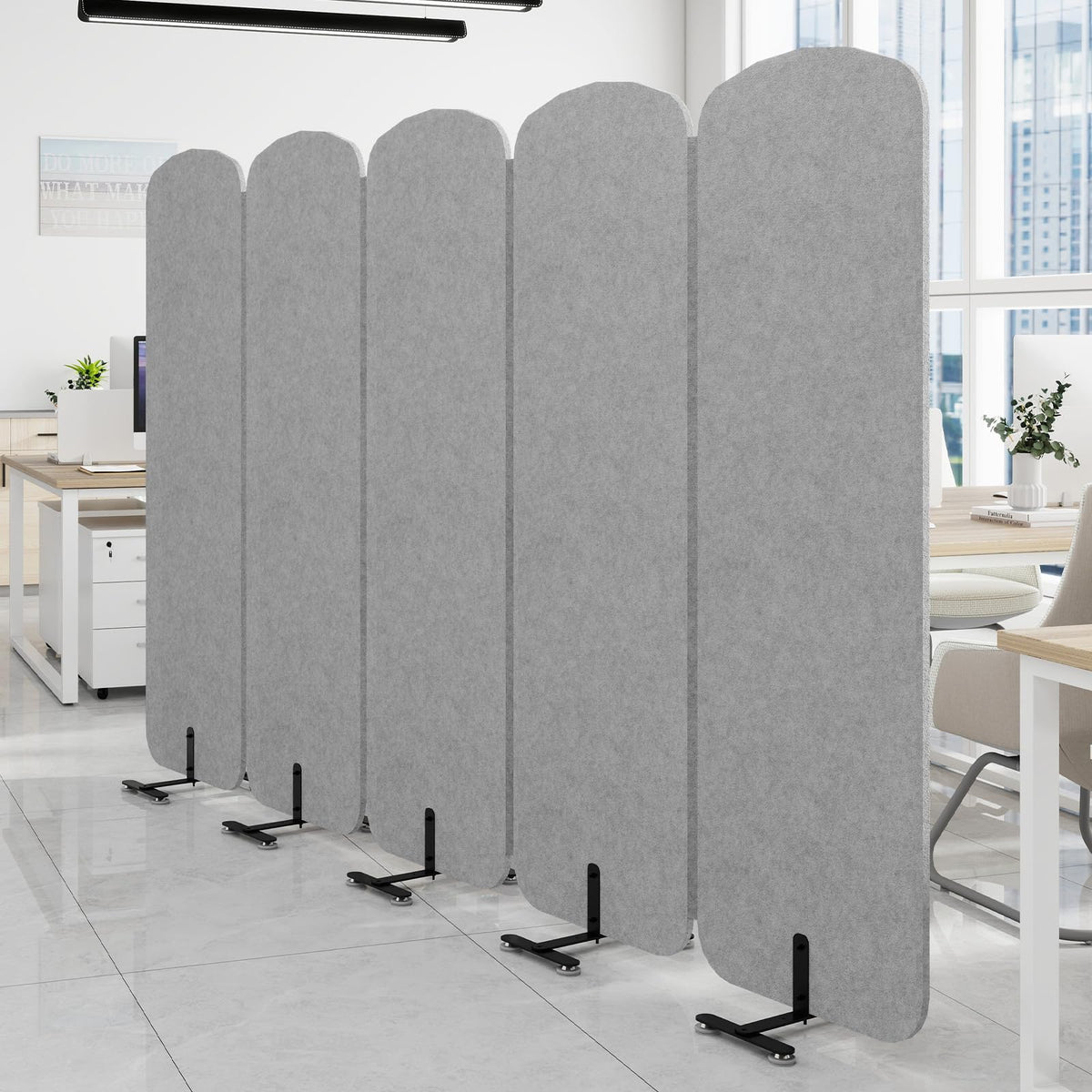Natwind 5-Panel Office Room Divider, 122.8 x 71 inches Portable Office Partition, Freestanding Folding Privacy Wall for Cubicle & Temporary Indoor Space Separation (Grey)
