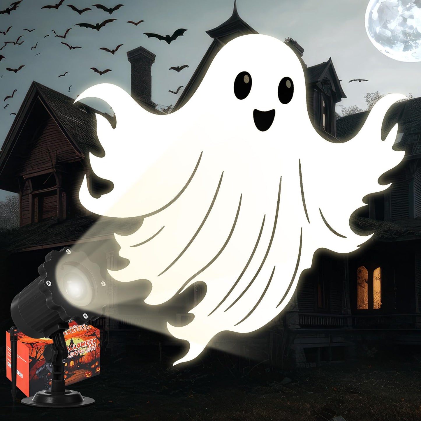 Treela Halloween Projector Lights Outdoor Cute Ghost Lights Decoration Dynamic Outside Indoor LED Landscape Lamp for Holiday Garden Supplies