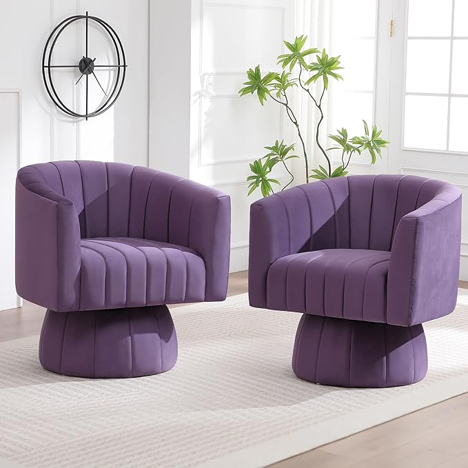 Swivel Accent Barrel Chair Set of 2, Cute Comfy Small Round 360° Arm Chair