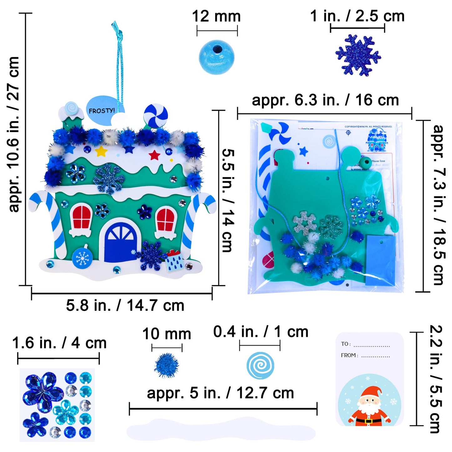 Winlyn 24 Sets Winter Decorations DIY 3D Gingerbread House Ornaments Christmas Crafts Kits Foam House with Snowflake Foam Stickers for Kids Holiday Seasonal Gift Home Classroom Activities Party Favors