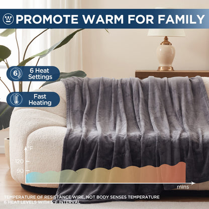Westinghouse Electric Blanket Heated Throw, Super Cozy Soft Flannel 50"" x 60"" Heated Throw with 6 Fast Heating Levels & 2-10 Auto-Off, Machine Washable, ETL&FCC Certification, Navy Blue