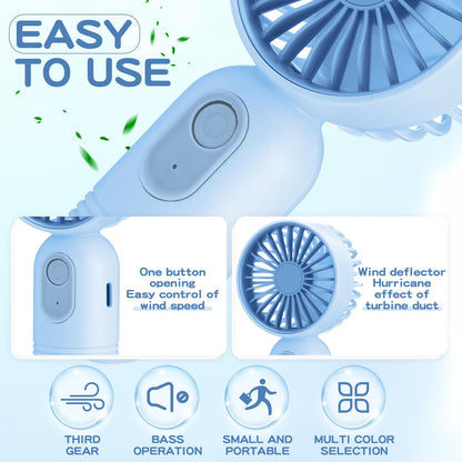 Rossesay 6 Pcs Mini Portable Fan Bulk Cute Handheld Lightweight Small Little Personal Hand Eyelash Fan 3 Speeds USB Rechargeable for Women Men Indoor Outdoor Makeup Travel (Blue)