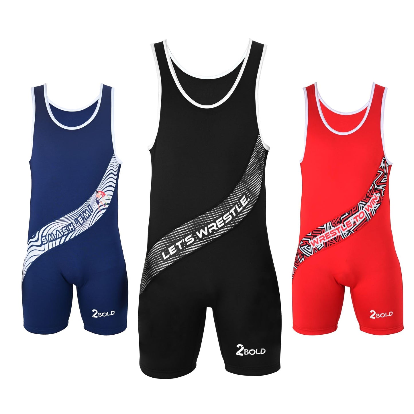 2BOLD Wrestling Singlets For Men (Black-White, Small, Sublimated)