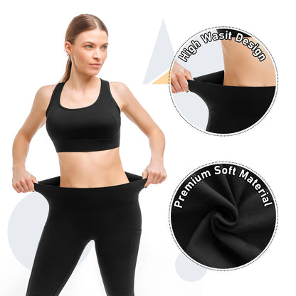 Leafigure 2 Pack Gym Leggings for Women High Waist Opaque Leggings with Pockets for Workout Sport Yoga Running Black LXL