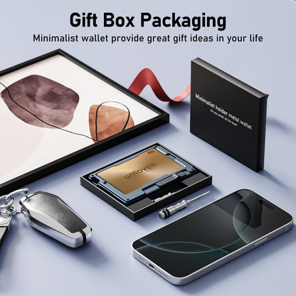 umoven Minimalist Wallet for Men, Slim Aluminum Metal Money Clip Card Holder, Pop-Up Card Case, RFID Blocking Mens Wallet with ID Window, Front Pocket Wallet for Men(Blue)