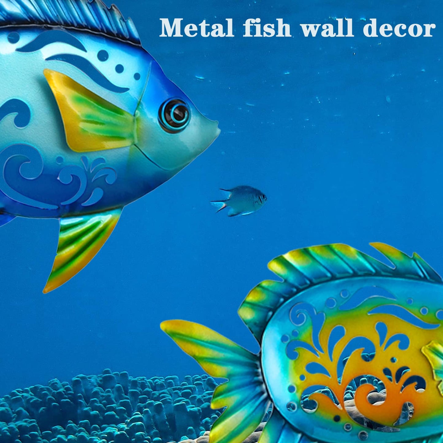 wotieuns Metal Fish Wall Decorative Wall Art Tropical Fish Sculpture Suitable for Outdoor Bathroom Swimming Pool Hanging Decorative Terrace Living Room Beach Coastal Navigation Decor