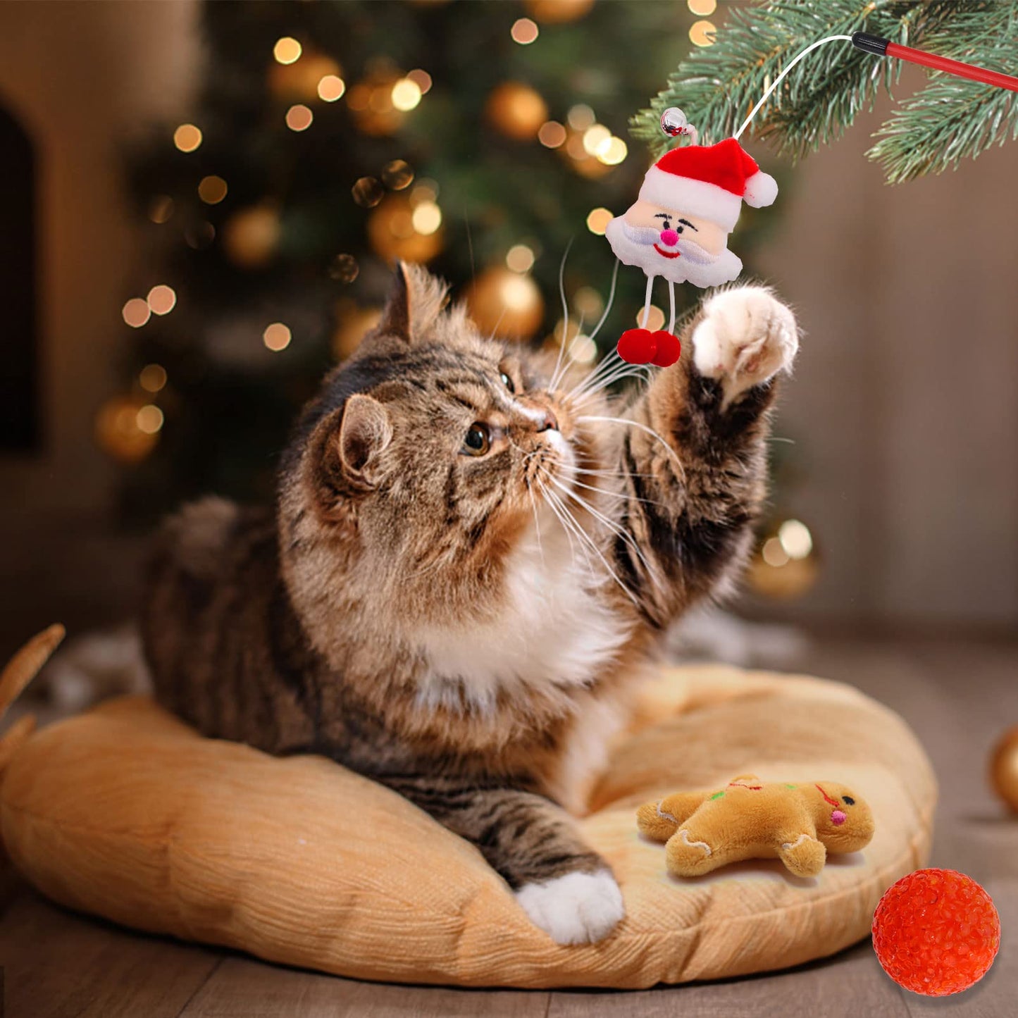Yeghujar Christmas Stocking Cat Toys, 12PCS Xmas Cat Toy Set with Mouse, Squeaky Toys, Balls, Cat Teaser, Indoor Interactive Cat Gift