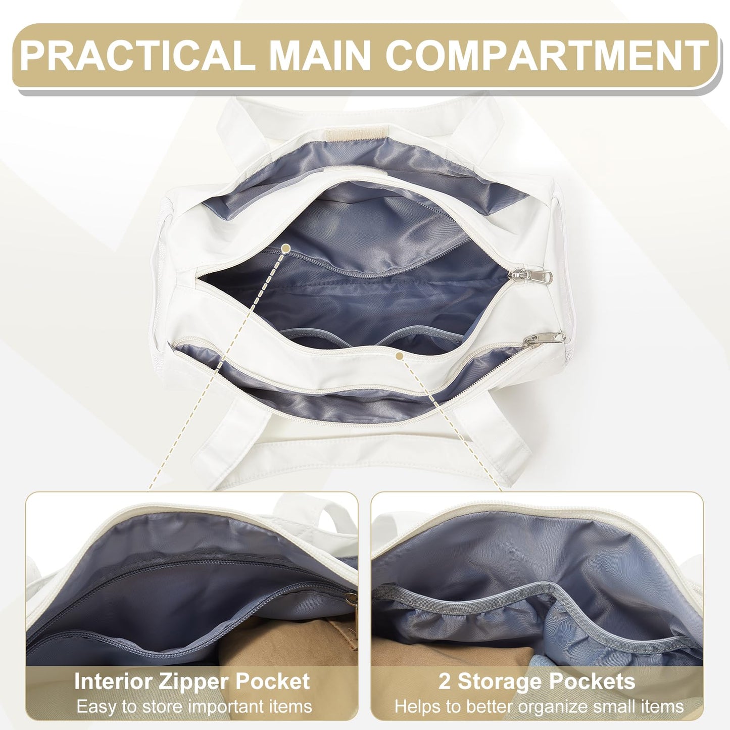 Small Gym Bag 13.78"x6.7"x6.7" Carry On Duffel Bag, Mini Personal Item Bag Lightweight Tote Weekender Overnight Bags for Women and Men Sports, Traveling, Swimming, Yoga (Cream Color)