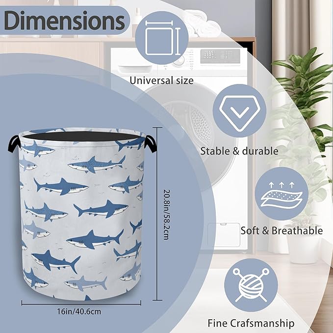 Cute Shark Laundry Basket, Foldable Oxford Cloth Tote Bag Laundry Hamper