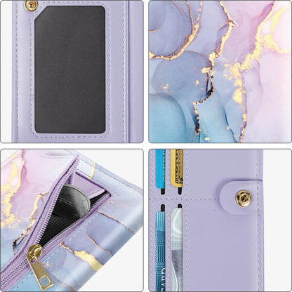 Simikol Ultra Slim Womens Wallet Minimalist Thin Long Leather Bifold Wallet RFID Blocking Card Holder Organizer with Zipper Coin Pocket Ladies Girls Gift Purse, Gradient Marble